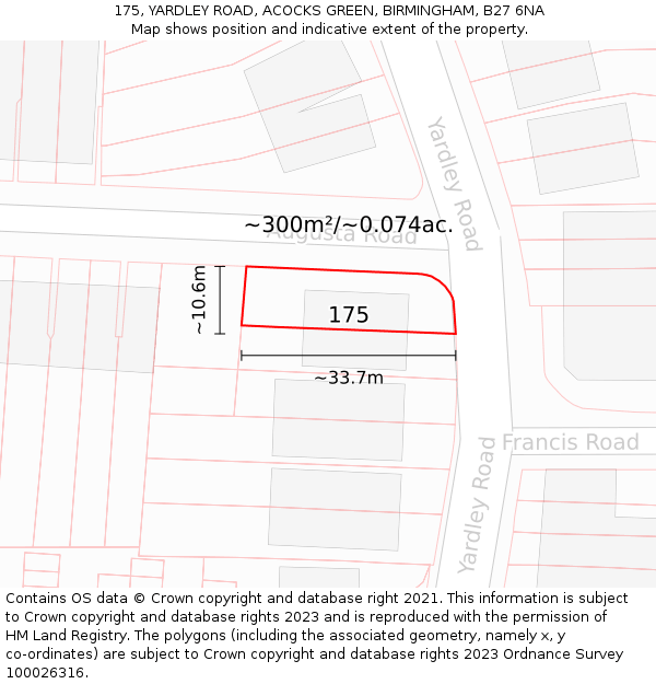175, YARDLEY ROAD, ACOCKS GREEN, BIRMINGHAM, B27 6NA: Plot and title map