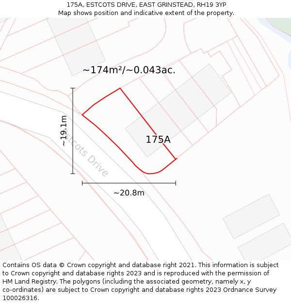 175A, ESTCOTS DRIVE, EAST GRINSTEAD, RH19 3YP: Plot and title map