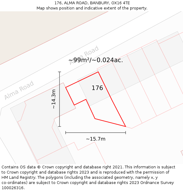176, ALMA ROAD, BANBURY, OX16 4TE: Plot and title map