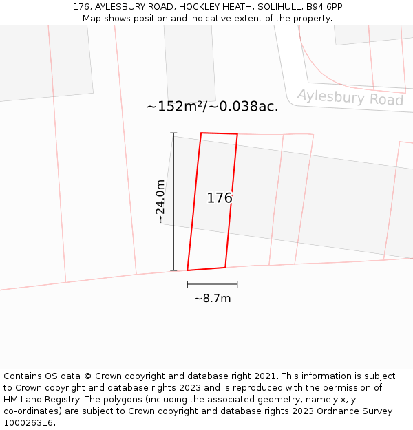 176, AYLESBURY ROAD, HOCKLEY HEATH, SOLIHULL, B94 6PP: Plot and title map