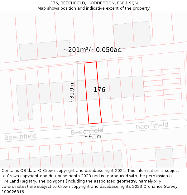 176, BEECHFIELD, HODDESDON, EN11 9QN: Plot and title map
