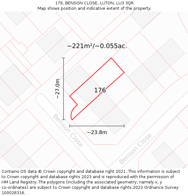 176, BENSON CLOSE, LUTON, LU3 3QR: Plot and title map