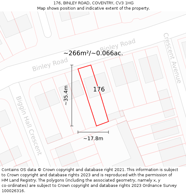 176, BINLEY ROAD, COVENTRY, CV3 1HG: Plot and title map