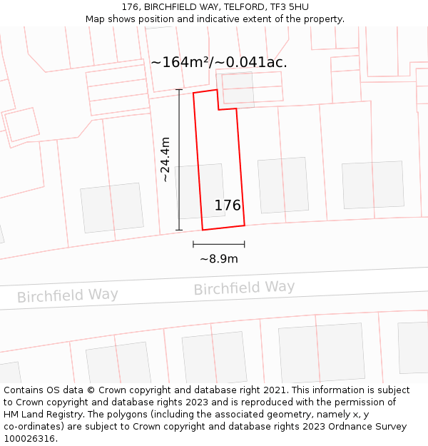 176, BIRCHFIELD WAY, TELFORD, TF3 5HU: Plot and title map