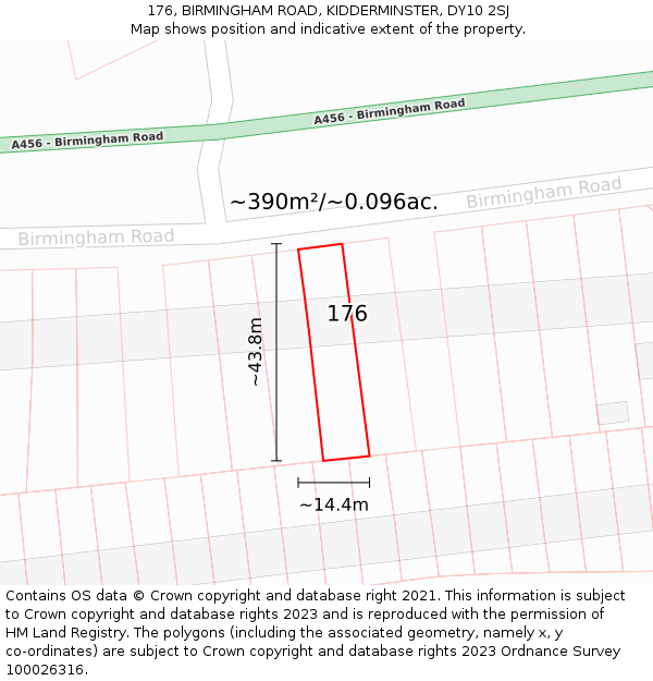 176, BIRMINGHAM ROAD, KIDDERMINSTER, DY10 2SJ: Plot and title map