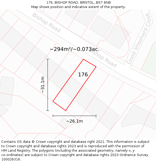 176, BISHOP ROAD, BRISTOL, BS7 8NB: Plot and title map
