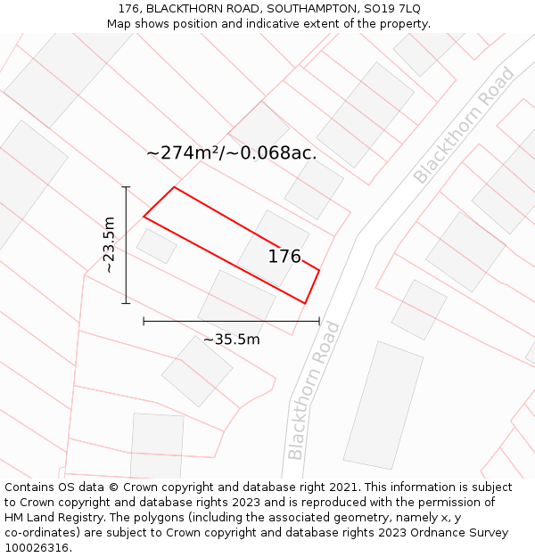 176, BLACKTHORN ROAD, SOUTHAMPTON, SO19 7LQ: Plot and title map
