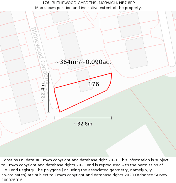 176, BLITHEWOOD GARDENS, NORWICH, NR7 8PP: Plot and title map