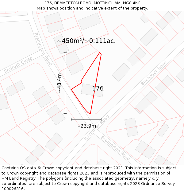 176, BRAMERTON ROAD, NOTTINGHAM, NG8 4NF: Plot and title map