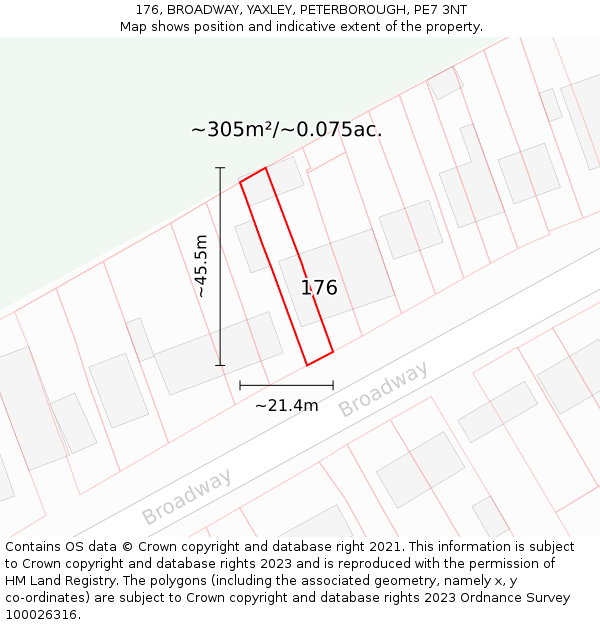 176, BROADWAY, YAXLEY, PETERBOROUGH, PE7 3NT: Plot and title map
