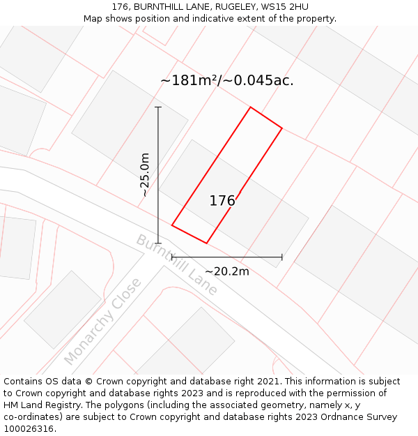 176, BURNTHILL LANE, RUGELEY, WS15 2HU: Plot and title map