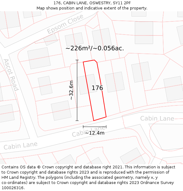 176, CABIN LANE, OSWESTRY, SY11 2PF: Plot and title map