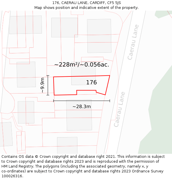 176, CAERAU LANE, CARDIFF, CF5 5JS: Plot and title map