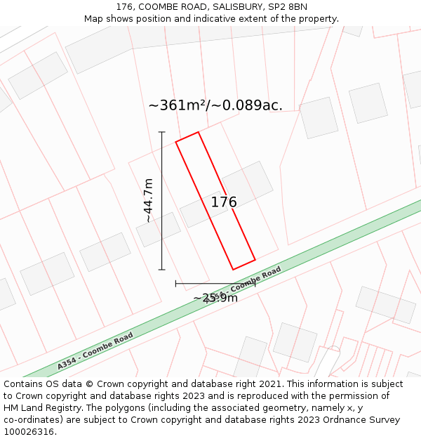 176, COOMBE ROAD, SALISBURY, SP2 8BN: Plot and title map