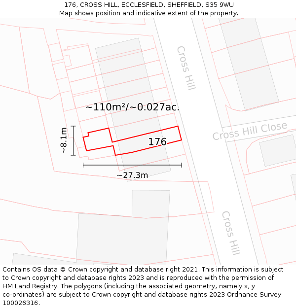 176, CROSS HILL, ECCLESFIELD, SHEFFIELD, S35 9WU: Plot and title map