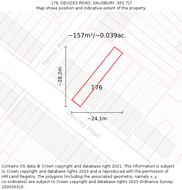 176, DEVIZES ROAD, SALISBURY, SP2 7LT: Plot and title map