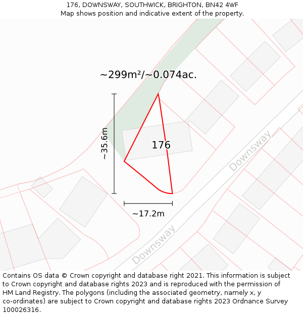 176, DOWNSWAY, SOUTHWICK, BRIGHTON, BN42 4WF: Plot and title map
