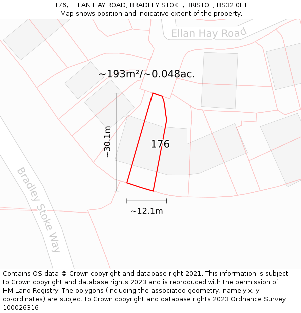 176, ELLAN HAY ROAD, BRADLEY STOKE, BRISTOL, BS32 0HF: Plot and title map