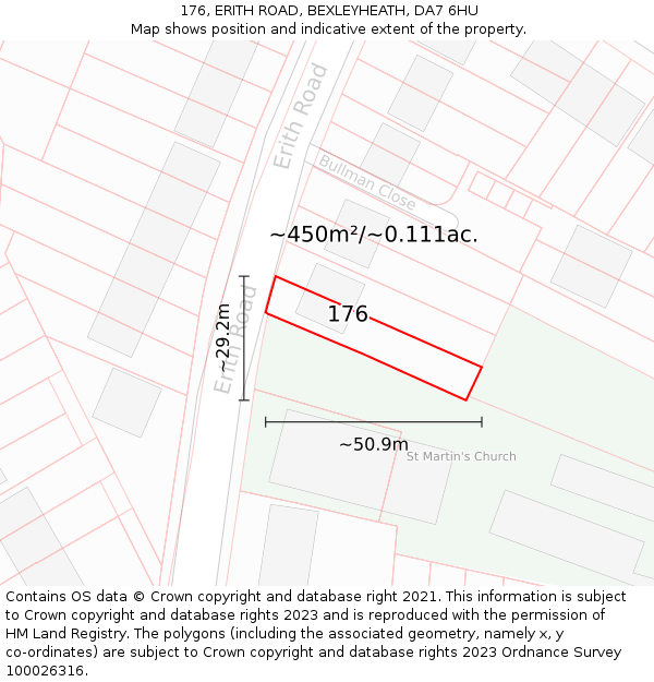 176, ERITH ROAD, BEXLEYHEATH, DA7 6HU: Plot and title map