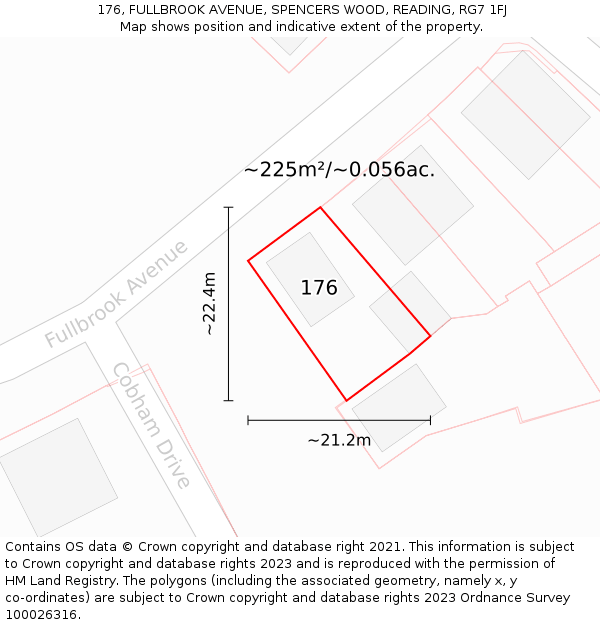 176, FULLBROOK AVENUE, SPENCERS WOOD, READING, RG7 1FJ: Plot and title map