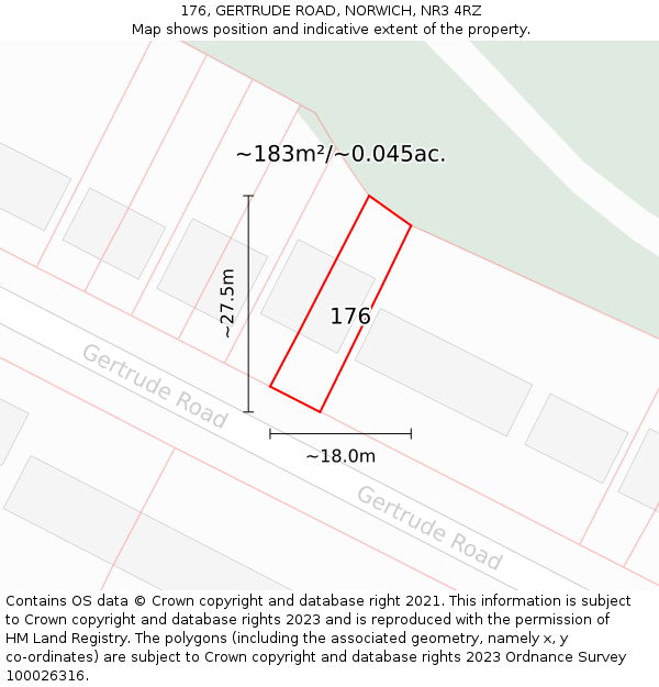 176, GERTRUDE ROAD, NORWICH, NR3 4RZ: Plot and title map