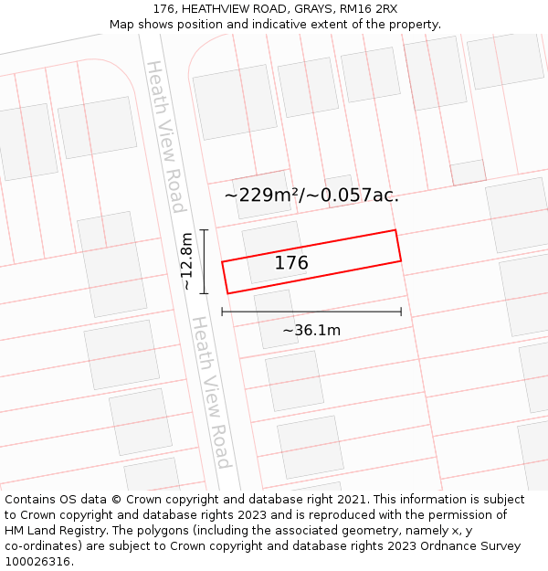 176, HEATHVIEW ROAD, GRAYS, RM16 2RX: Plot and title map