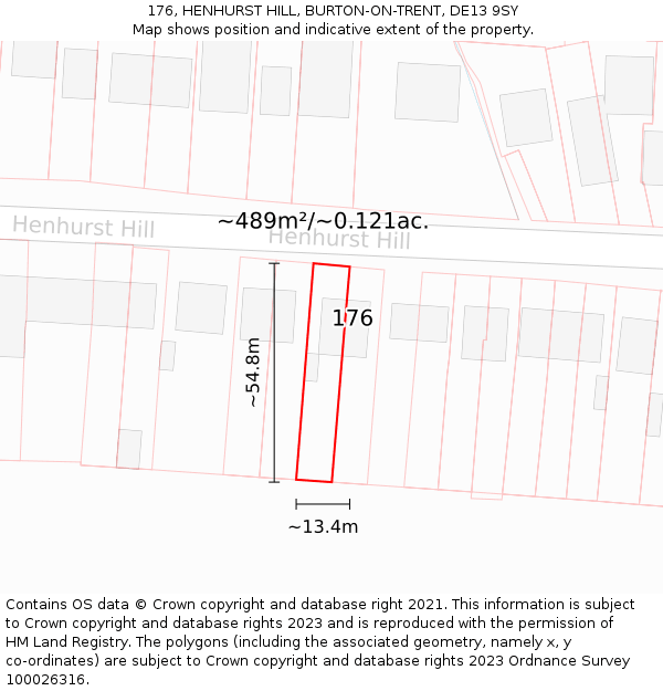 176, HENHURST HILL, BURTON-ON-TRENT, DE13 9SY: Plot and title map