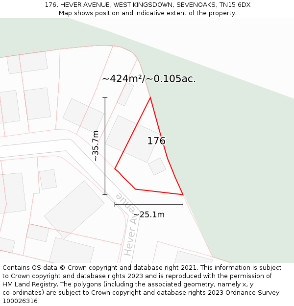 176, HEVER AVENUE, WEST KINGSDOWN, SEVENOAKS, TN15 6DX: Plot and title map