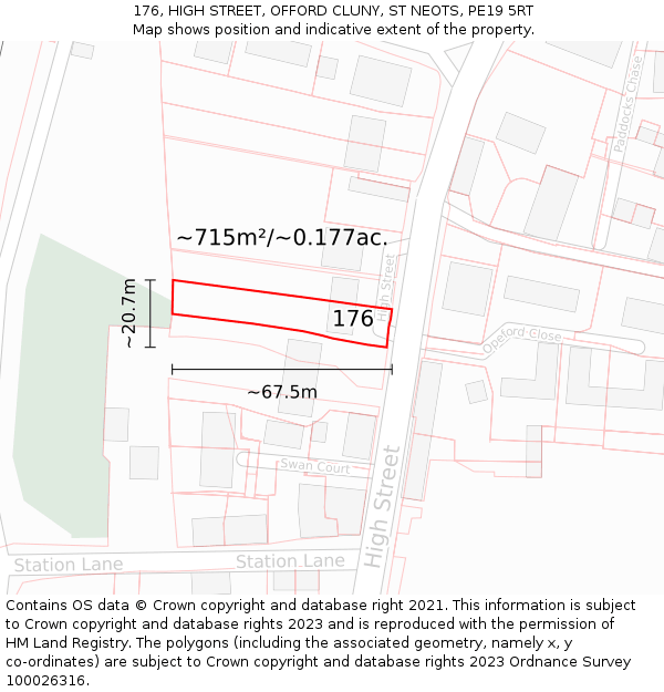 176, HIGH STREET, OFFORD CLUNY, ST NEOTS, PE19 5RT: Plot and title map
