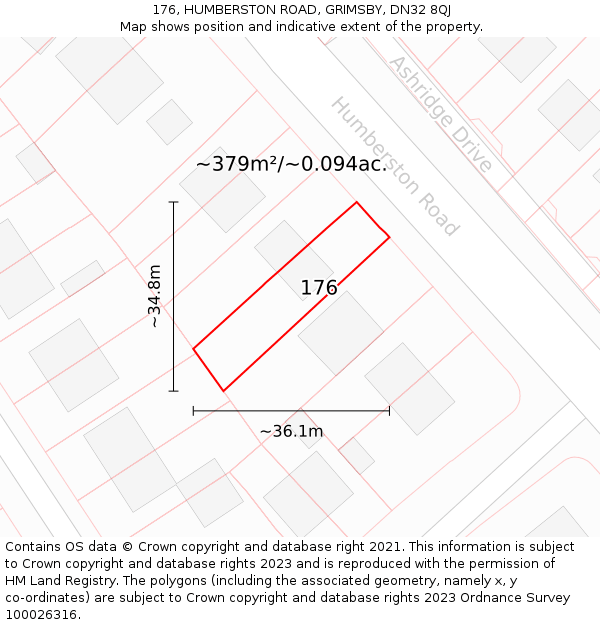 176, HUMBERSTON ROAD, GRIMSBY, DN32 8QJ: Plot and title map