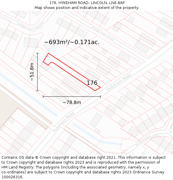 176, HYKEHAM ROAD, LINCOLN, LN6 8AP: Plot and title map