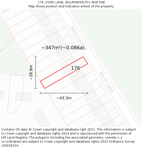 176, IFORD LANE, BOURNEMOUTH, BH6 5NE: Plot and title map