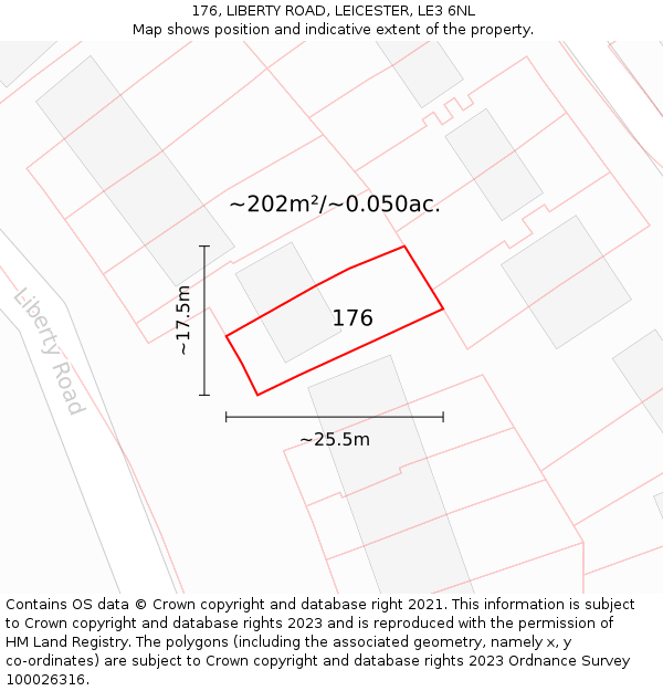 176, LIBERTY ROAD, LEICESTER, LE3 6NL: Plot and title map