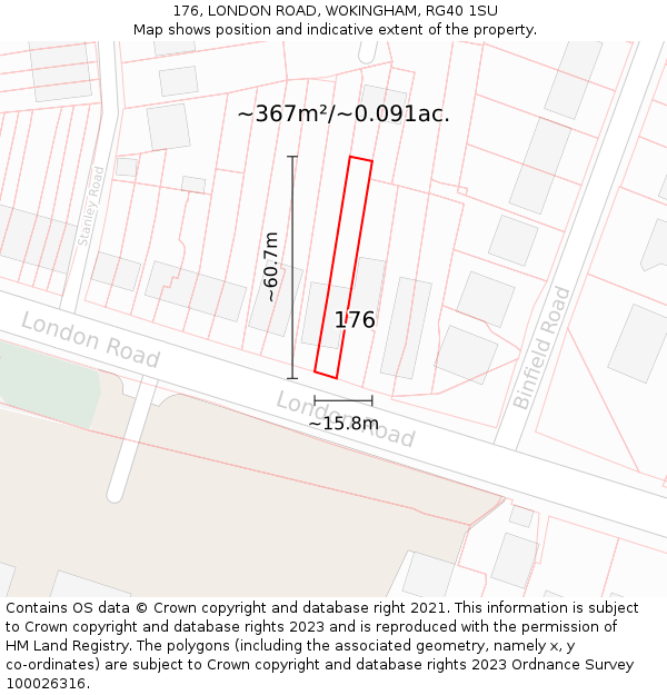 176, LONDON ROAD, WOKINGHAM, RG40 1SU: Plot and title map