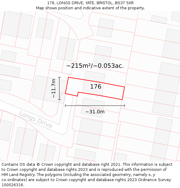 176, LONGS DRIVE, YATE, BRISTOL, BS37 5XR: Plot and title map