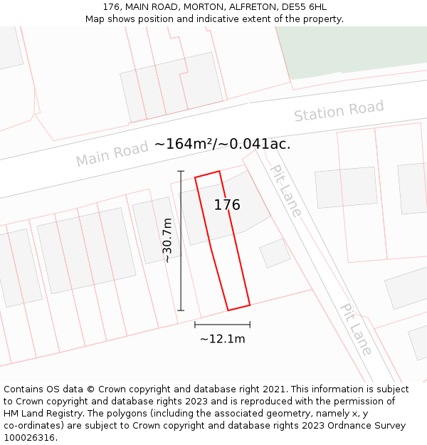 176, MAIN ROAD, MORTON, ALFRETON, DE55 6HL: Plot and title map