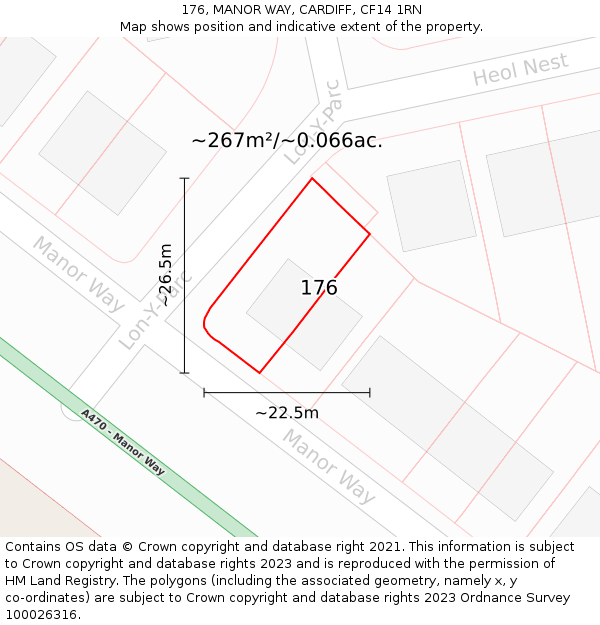 176, MANOR WAY, CARDIFF, CF14 1RN: Plot and title map