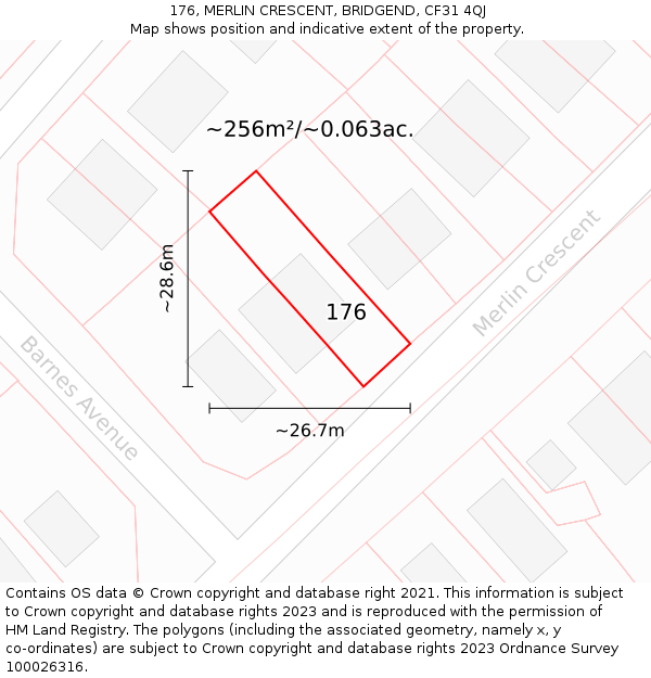 176, MERLIN CRESCENT, BRIDGEND, CF31 4QJ: Plot and title map