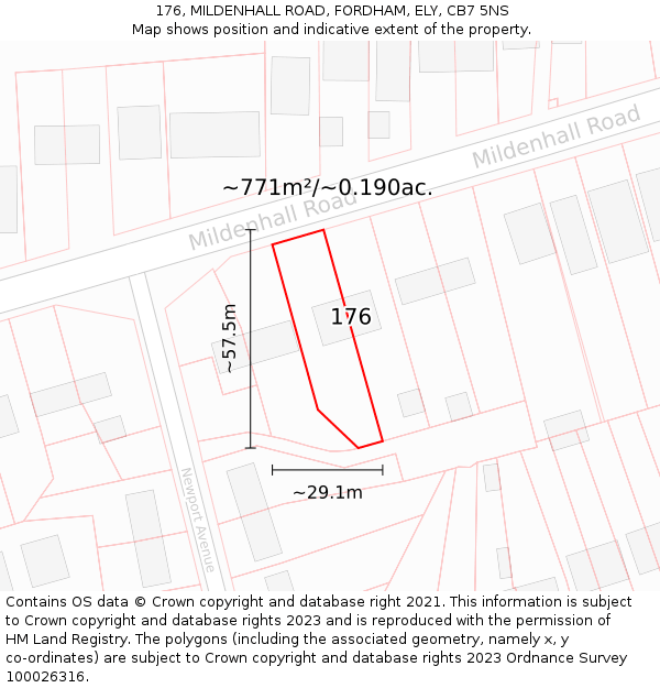 176, MILDENHALL ROAD, FORDHAM, ELY, CB7 5NS: Plot and title map