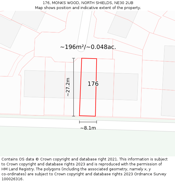 176, MONKS WOOD, NORTH SHIELDS, NE30 2UB: Plot and title map