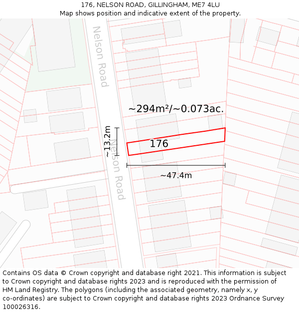 176, NELSON ROAD, GILLINGHAM, ME7 4LU: Plot and title map