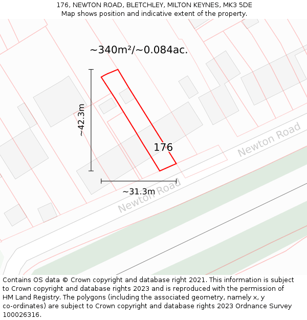 176, NEWTON ROAD, BLETCHLEY, MILTON KEYNES, MK3 5DE: Plot and title map