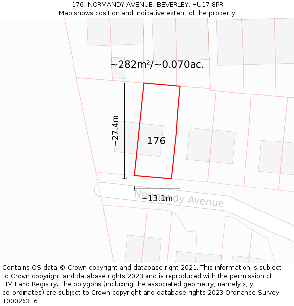 176, NORMANDY AVENUE, BEVERLEY, HU17 8PR: Plot and title map