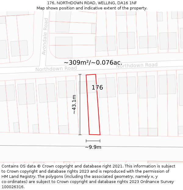 176, NORTHDOWN ROAD, WELLING, DA16 1NF: Plot and title map