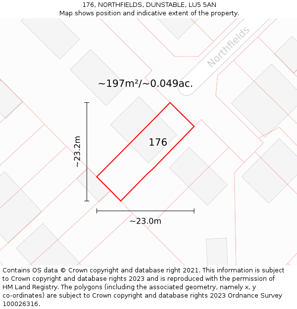 176, NORTHFIELDS, DUNSTABLE, LU5 5AN: Plot and title map