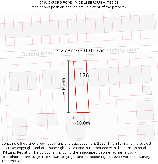 176, OXFORD ROAD, MIDDLESBROUGH, TS5 5EJ: Plot and title map