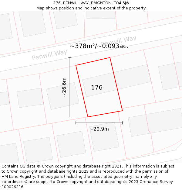 176, PENWILL WAY, PAIGNTON, TQ4 5JW: Plot and title map