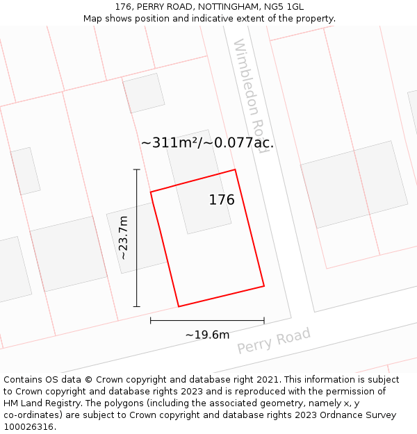 176, PERRY ROAD, NOTTINGHAM, NG5 1GL: Plot and title map