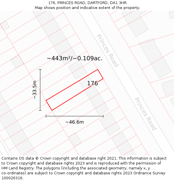 176, PRINCES ROAD, DARTFORD, DA1 3HR: Plot and title map