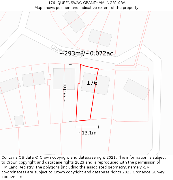 176, QUEENSWAY, GRANTHAM, NG31 9RA: Plot and title map